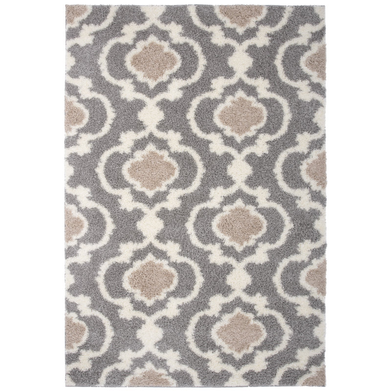 Hegwood Moroccan Dark Gray/Beige/Ivory Area Rug, Rectangle 3'3" x 5'