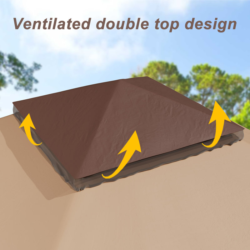 12 Ft. W x 12 Ft. D Metal Patio Gazebo, Brown