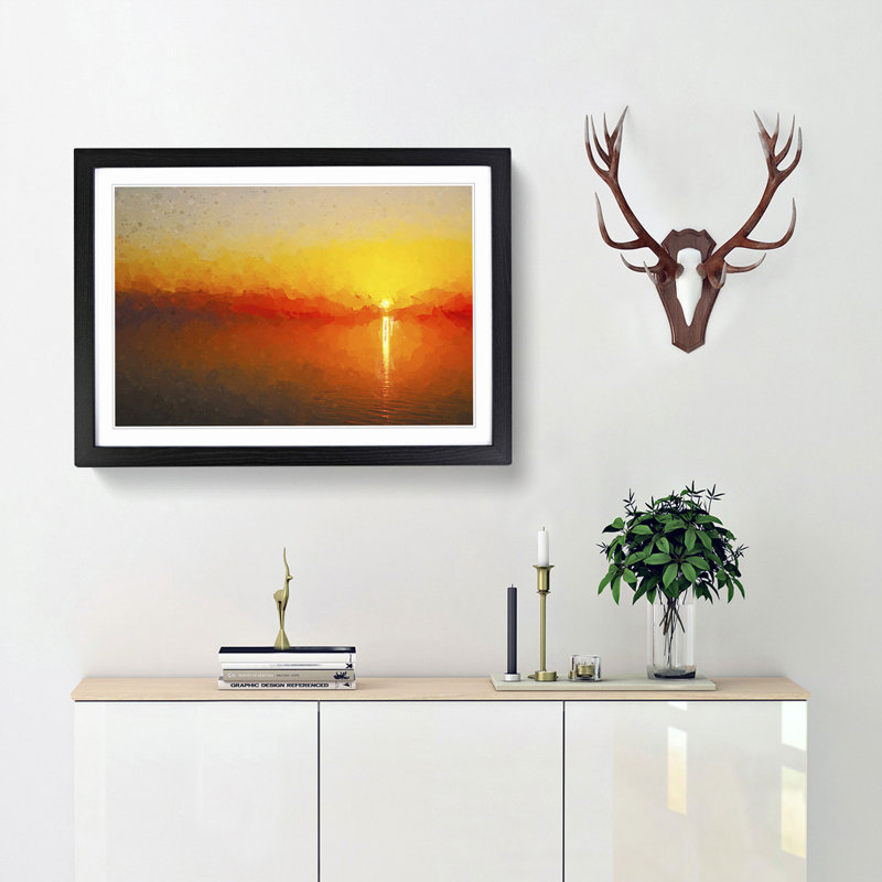 Reflection of an Orange Sunset in Abstract - Picture Frame Graphic Art Print, 62cm H x 87cm W x 2cm D, Black Framed