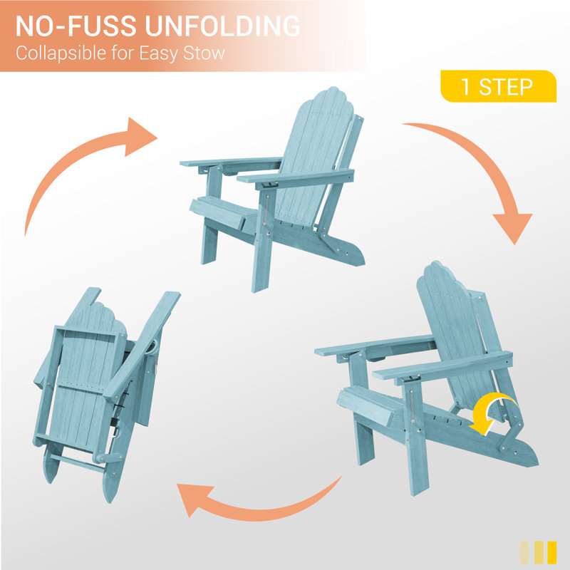 Fauteuil Adirondack toutes saisons en PEHD avec repose-pieds, foyer à 3 positions réglable et pliable avec porte-gobelet pour pelouse, terrasse, bord de piscine