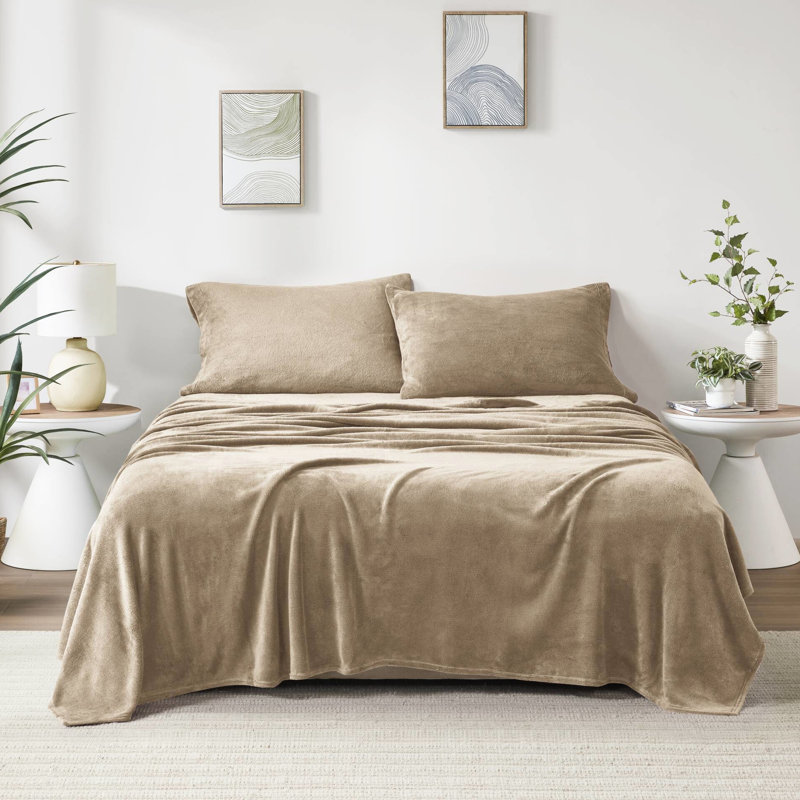 4 Piece Queen Sheet Taupe - 100% Ultra Soft Brushed Both Sides With Flat Fitted 2 Pillowcases Size And Cozy Elasticized