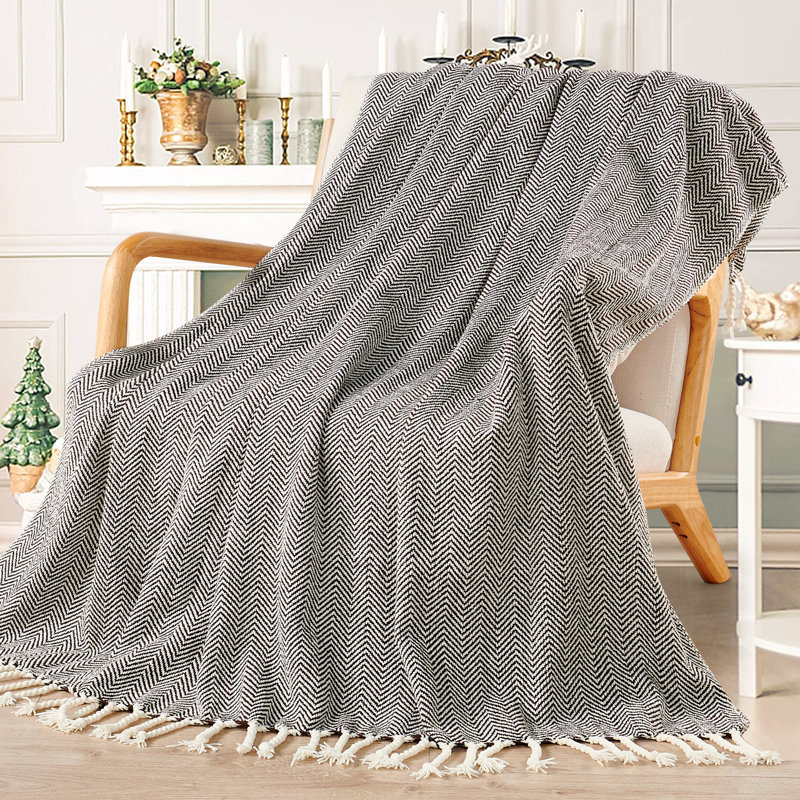 Chevron Knitted Throw Blanket, Seal Brown