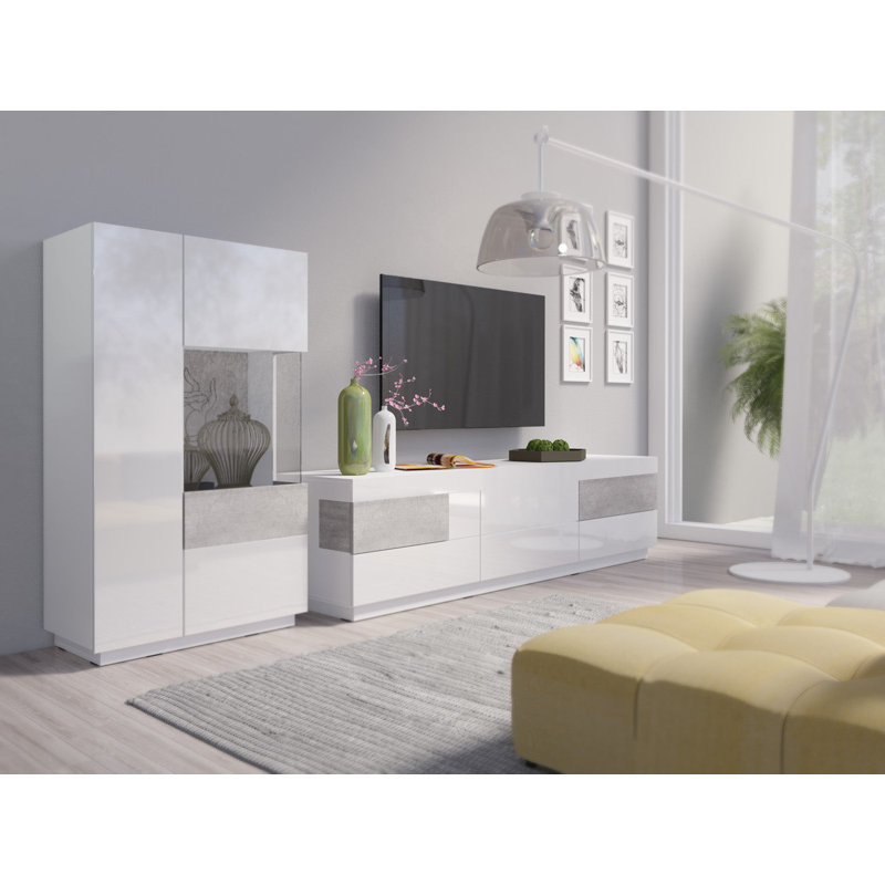 Silke Display Cabinet, White/Concrete Gray