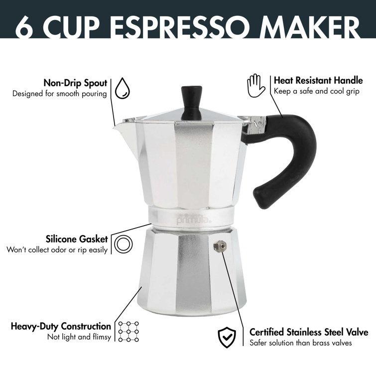 Aluminum Stovetop Espresso Maker, 6 Cup - Primula Cream