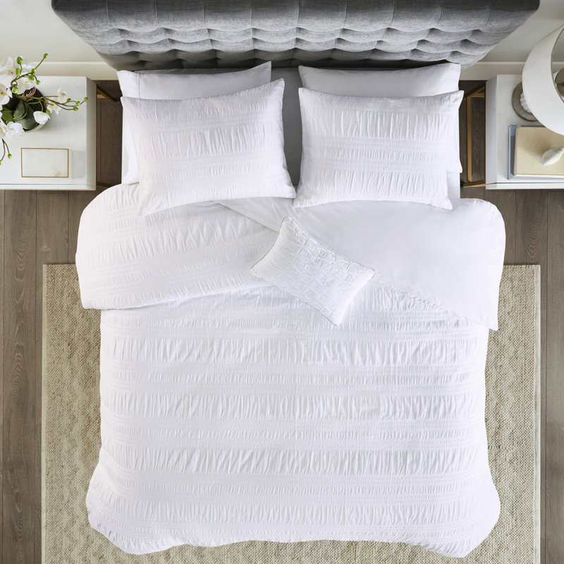 Lit double / grand en coton croisé, blanc, design simple et élégant confortable