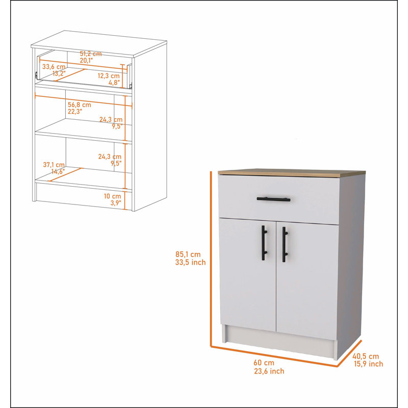 Ivory and Natural Oak 2-Door Kitchen Pantry with 1 Drawer