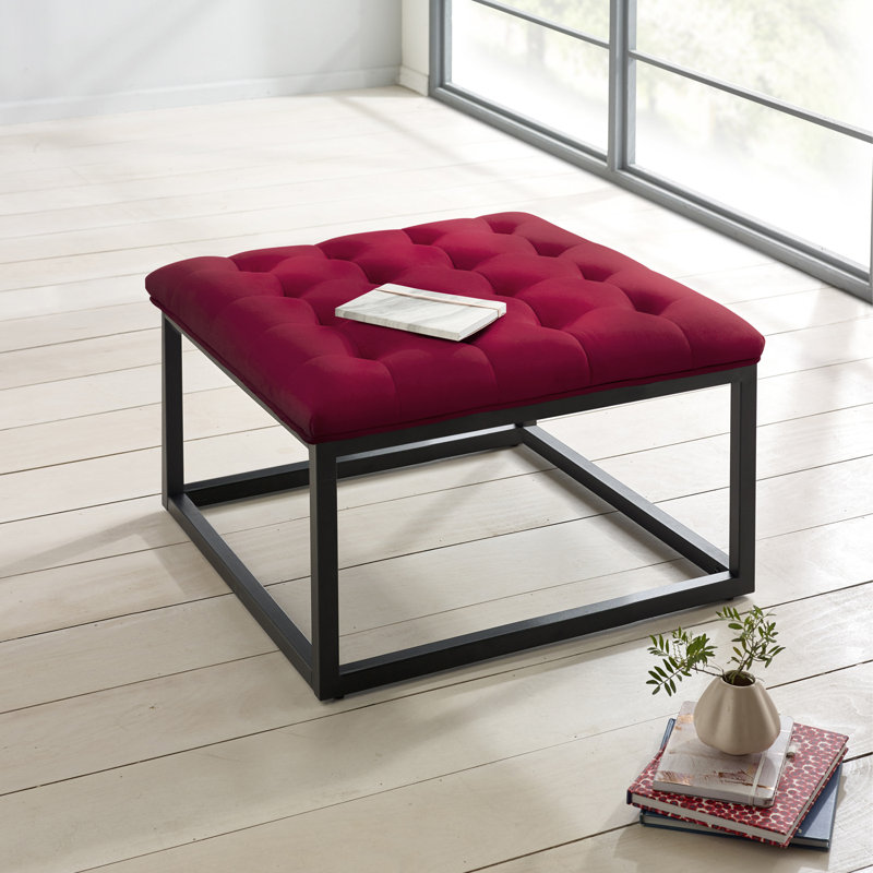 Aairah 72cm Wide Tufted Square Cocktail Ottoman, Ruby Red