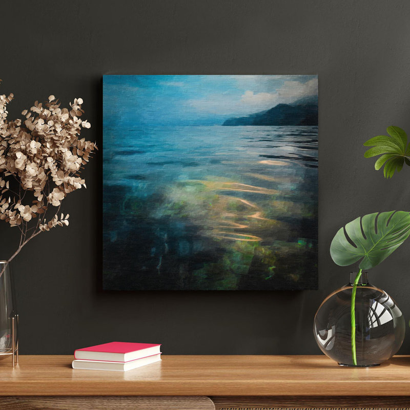 Eau de mer verte et ciel bleu foncé - 1 pièce, impression carrée sur toile tendue, H 16 po x l 16 po x P 2 po
