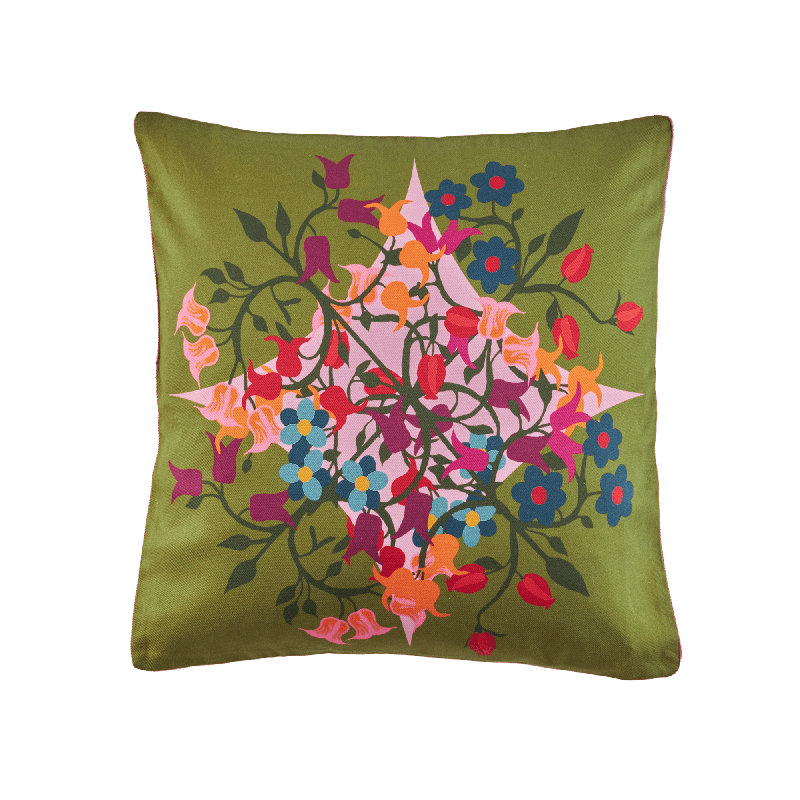 Square Pillow Cover Blumen, Green