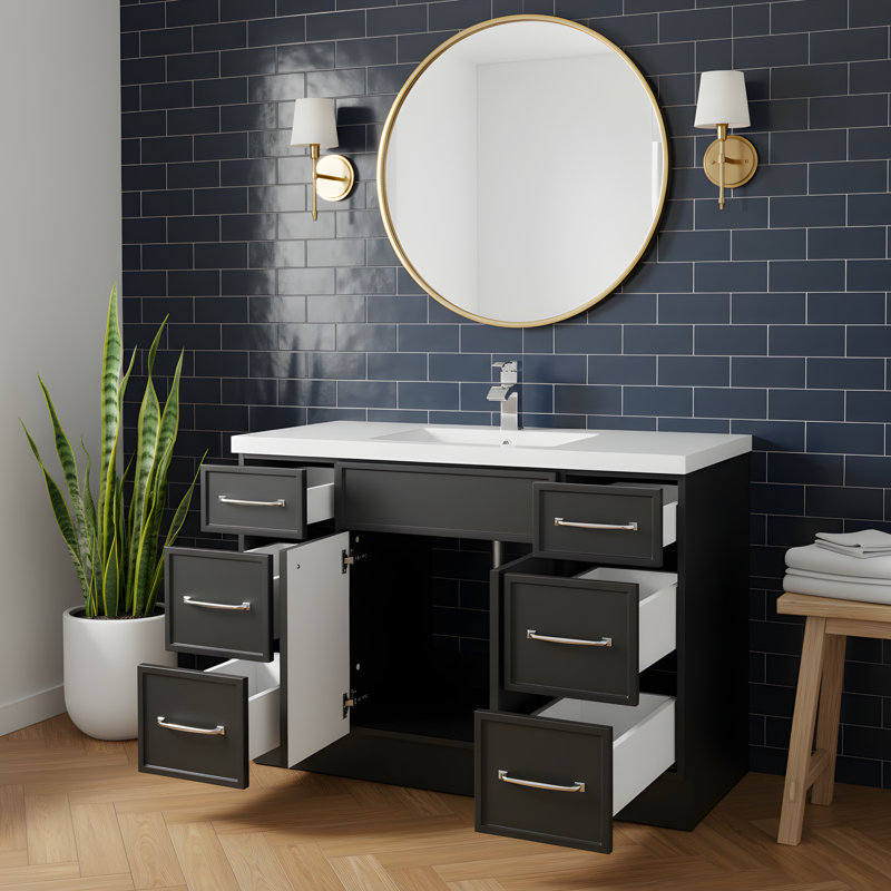 Ensemble de meuble-lavabo simple Manhattan, Noir, Chrome chrome, 48"