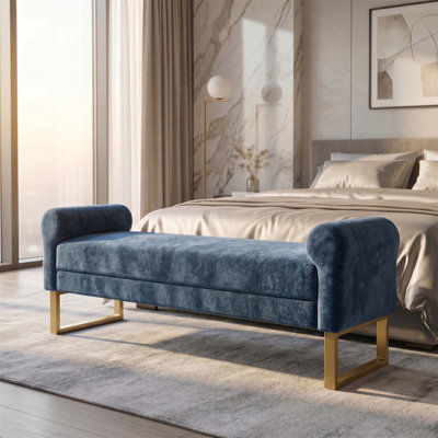 Banc ottoman de 165 cm en chenille avec pattes dorées, idéal pour la chambre et le salon : une solution d'assise multifonctionnelle et élégante.