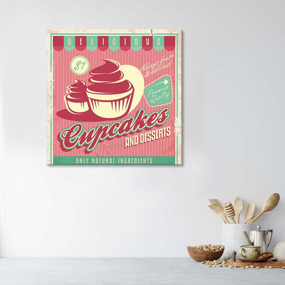 Leinwandbild Retro Cupcake Sign