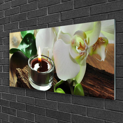 Glass Print Wall Art 100X50cm Image Printed On Glass Decorative Wall Picture Behind Toughened / Tempered Safety Real Glass For Kitchen & Living Room Theme: Flower Candle Floral