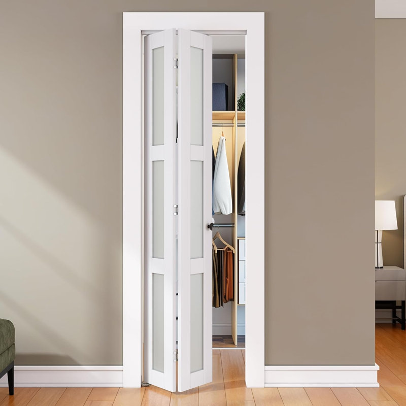Porte pliante en verre trempé givré 3-Lite avec portes pliantes en MDF et quincaillerie