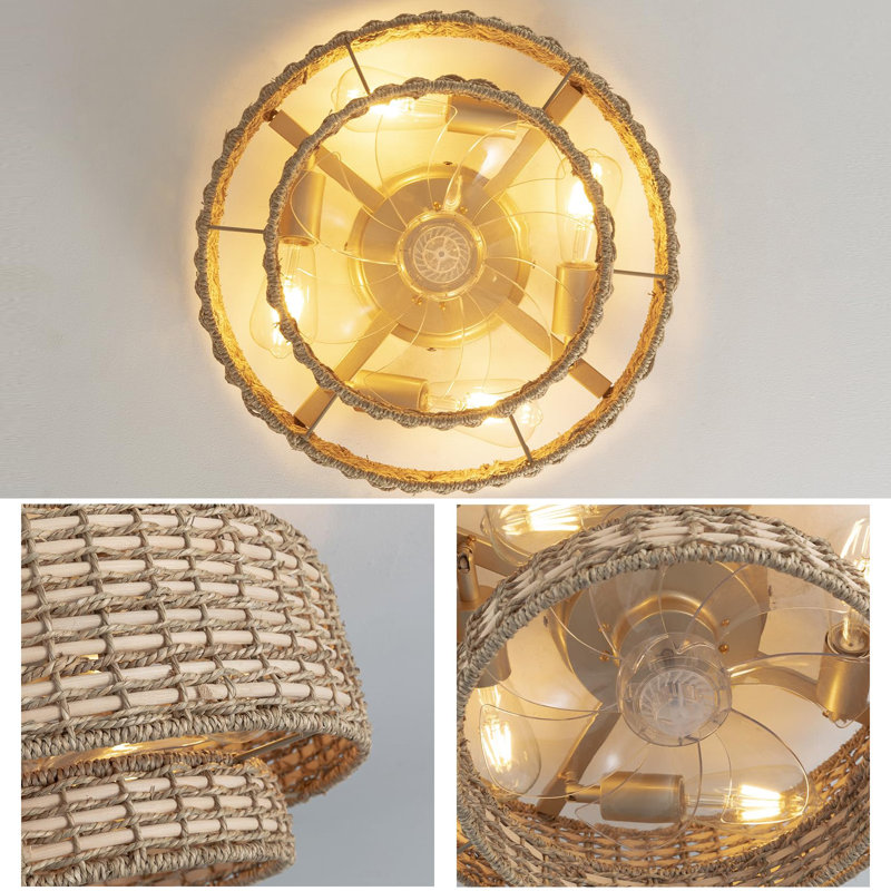 Ventilateur de plafond en cage avec lumières encastrées Boho