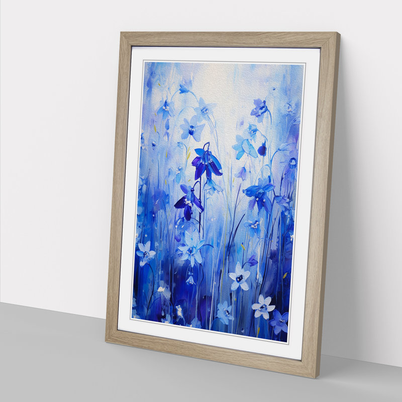 Bluebell Flower Action Painting - Framed Print, 46cm H x 34cm W x 2cm D, Oak Framed