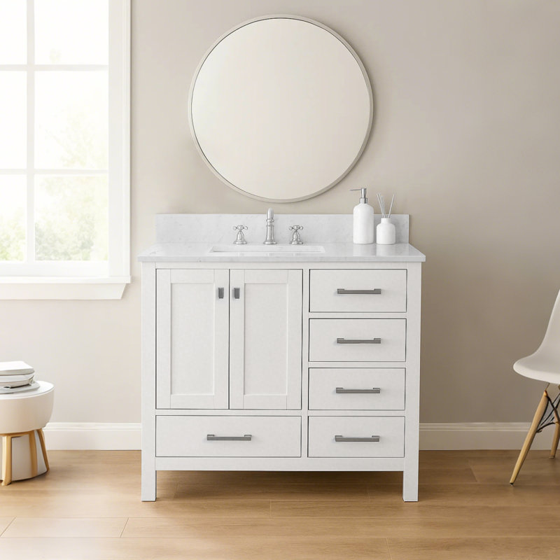 42 po X P 22 po D Meuble-lavabo simple avec comptoir, Blanc, Nickel brossé