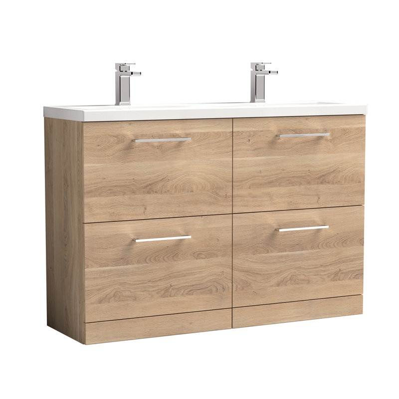 1205mm Double Bathroom Vanity with Drop In Vitreous China Basin, Bleached Oak