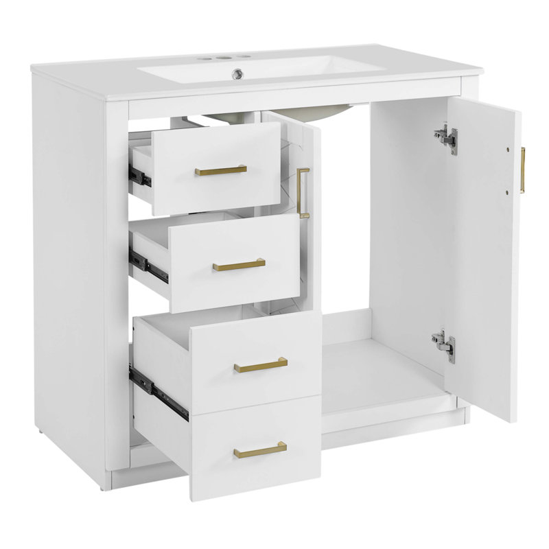 Meuble-lavabo 36 po avec lavabo en céramique, Blanc