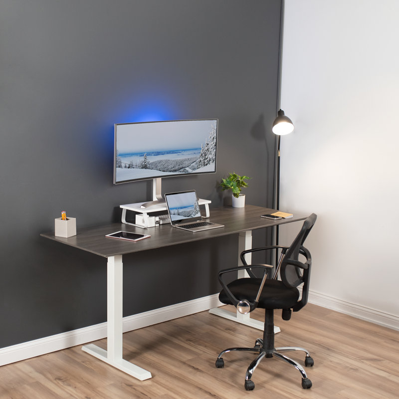 ErgoView Laminated Black Wood 24" Monitor Riser with Steel Support