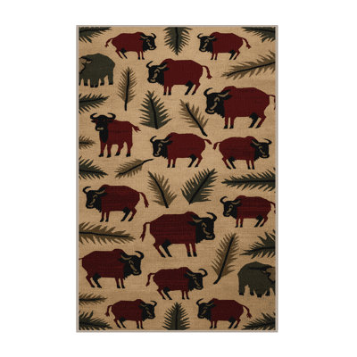 Washable Forest Buffalo Wildlife Area Rug