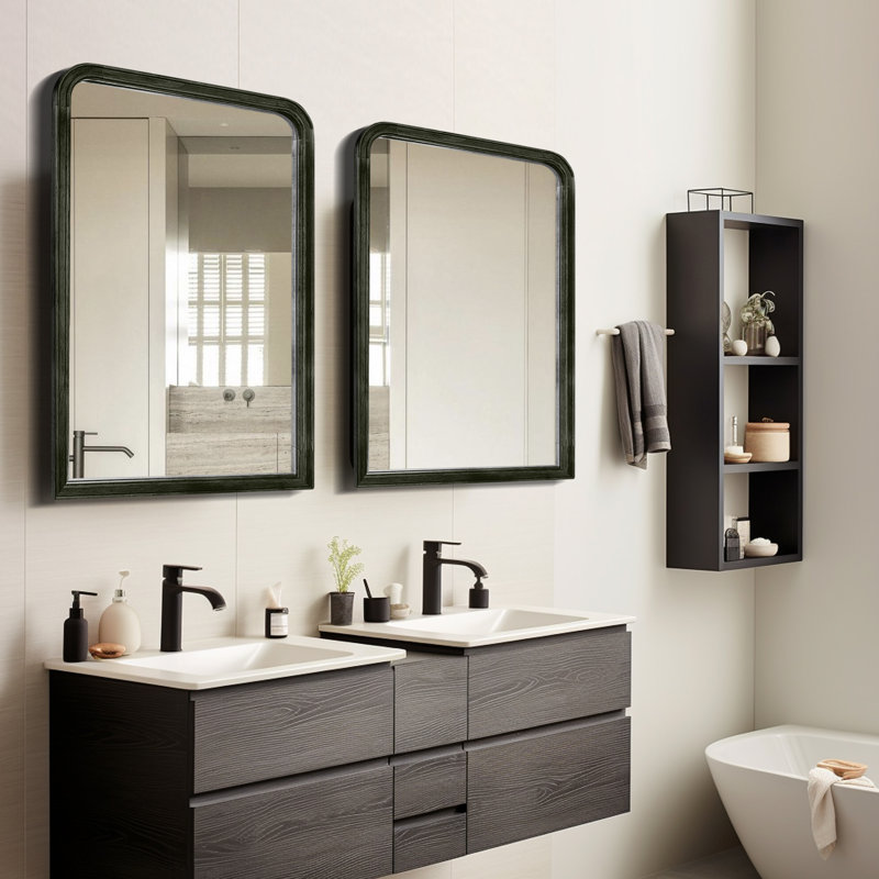 Bathroom/Vanity Wall Mirror with Wood Frame, 30" x 20", Black