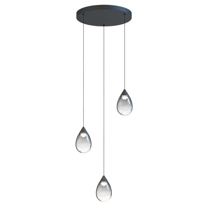 Luminaire suspendu grappe 3 lumières DEL Aliceann, Fumée, Noir mat