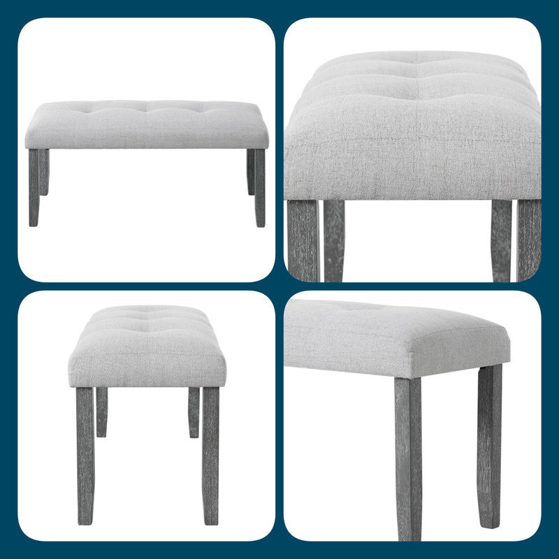 Gracie Oaks 40 Inch Tufted Upholstered Bench with Rubberwood Legs, 250 ...
