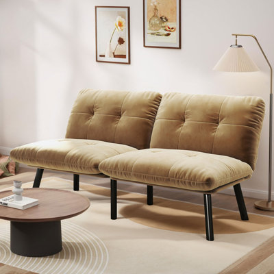 63"W Velvet Upholstered Reclining Futon Sofa Bed with Adjustable Split Backrests
