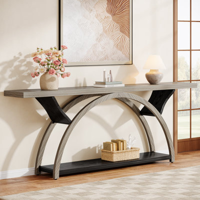 70.87'' Console Table with Storage Shelf, Rustic Industrial Sofa Table with Half-Moon Frame for Entryway or Living Room