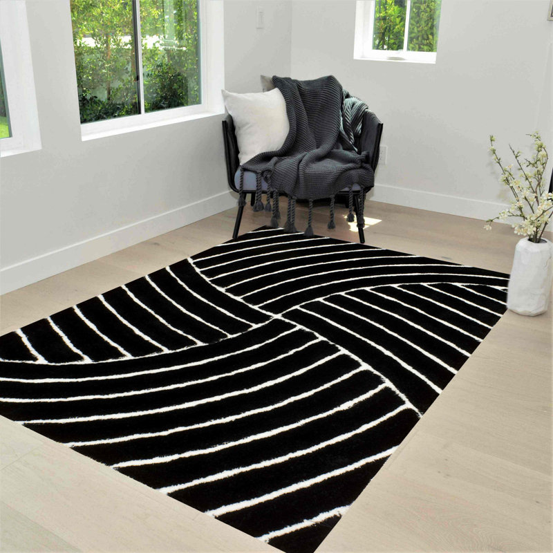 Tapis noirs modernes Handcraft Rugs 3-D-800 5 pi x 7 pi, Rectangle 5 pi x 7 pi