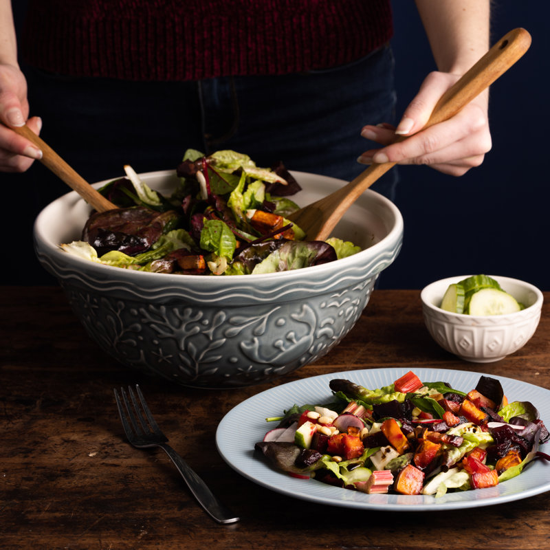 Nautical Gray Ceramic Mixing Bowl with Embossed Design