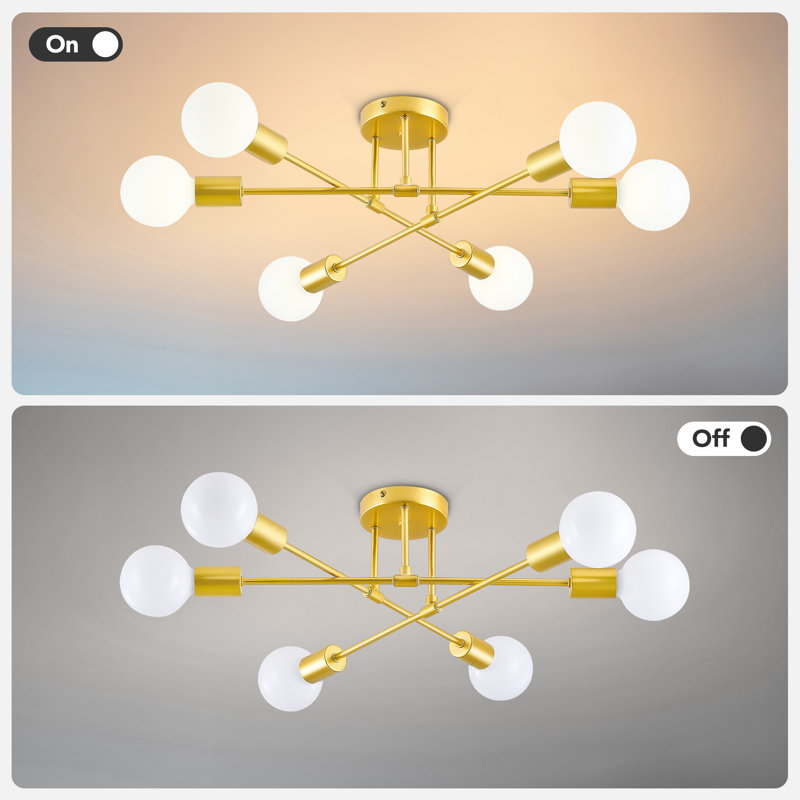 6-Light Adjustable Modern Sputnik Chandelier for Dining Room, Gold