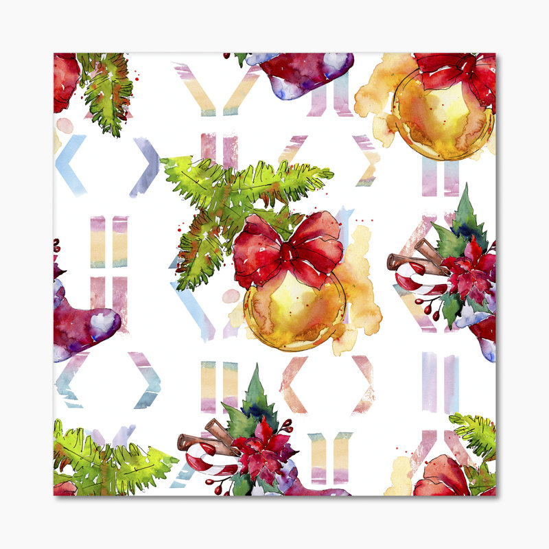 «Christmas Winter Holiday Symbols», impression sur toile, H 36 po x l 36 po x P 1 po, Toile tendue