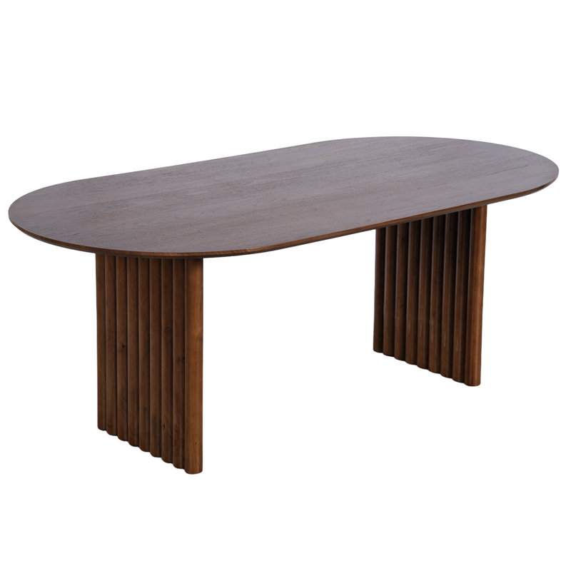 Bena 67" Oval Soild Wood Dining Table Oval Double Pedestal Kitchen Tables Seats 6, Walnut