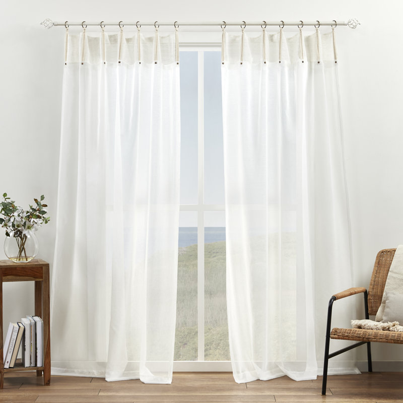 Natural Sheer Ring Top Curtain Panels with Rope Accents, 54"x108", Set of 2
