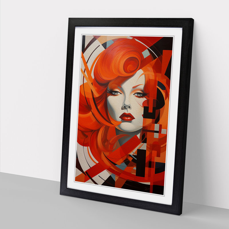 Red Headed Woman Constructivism - Single Picture Frame Print on Wood, Black Framed, 34cm H x 25cm W x 2cm D