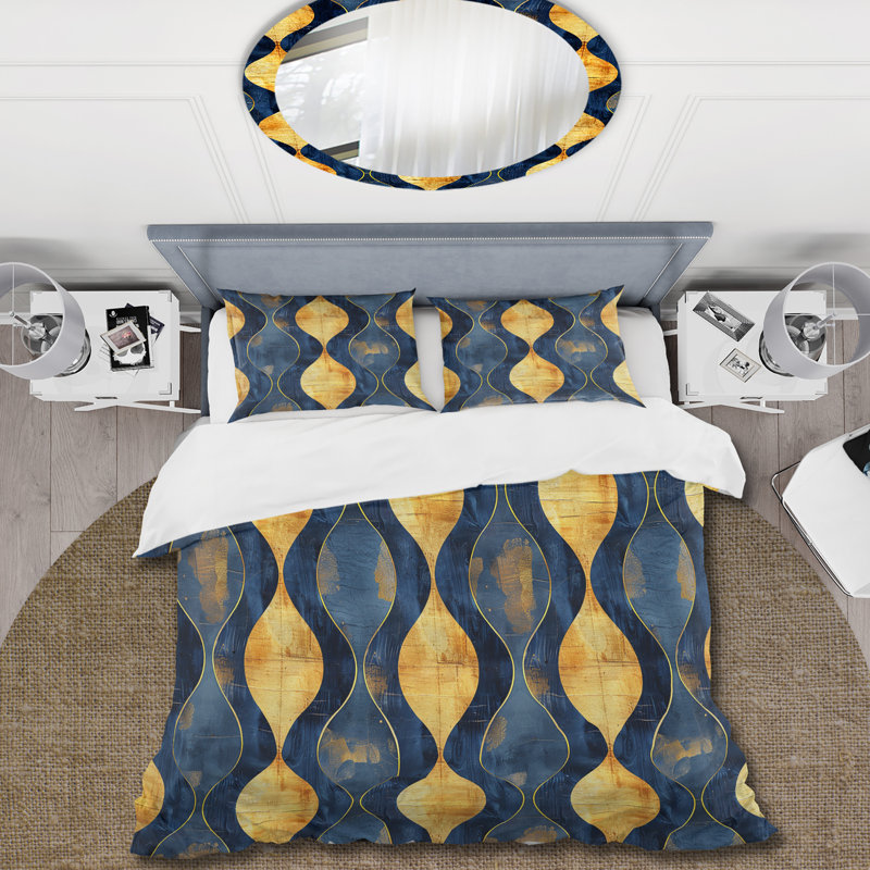 Ensemble de housse de couette Mid-Century Blue Ogee, Housse de couette très grand + 2 taies décorativ