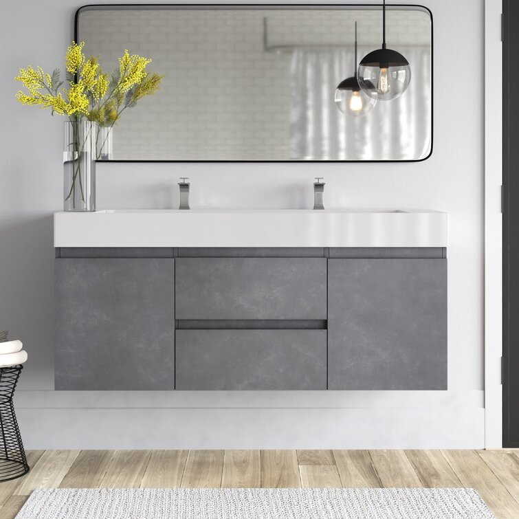 47 Gray and White Floating Bathroom Vanity with Top and Single Sink Storage  Door