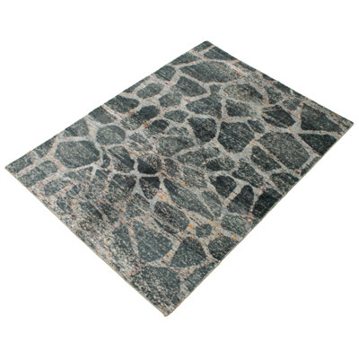 Tapis unique en soie noué à la main gris foncé nouvel âge 5 pi 7 po x 7 pi 8 po