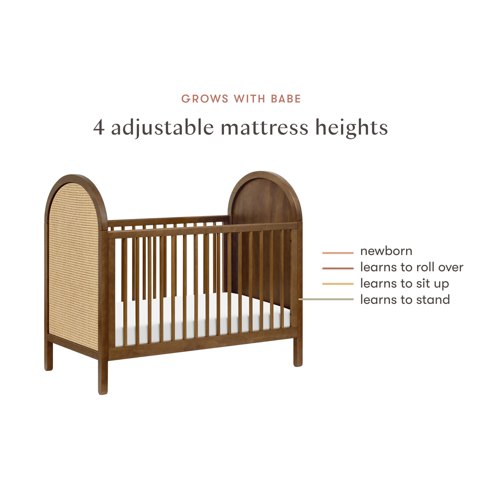 Bondi Pine 3-in-1 Convertible Crib, Natural Walnut with Natural Cane