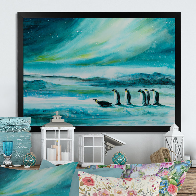 «Penguins Ice Landscape», impression sur toile encadrée, Cadre photo noir, H 8 po x l 12 po x P 1,5 po