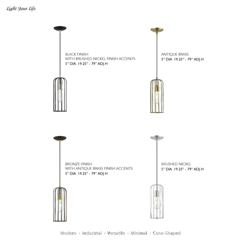 Luminaire suspendu cylindrique simple à 1 lumière Donoven, Nickel brossé, Nickel brossé