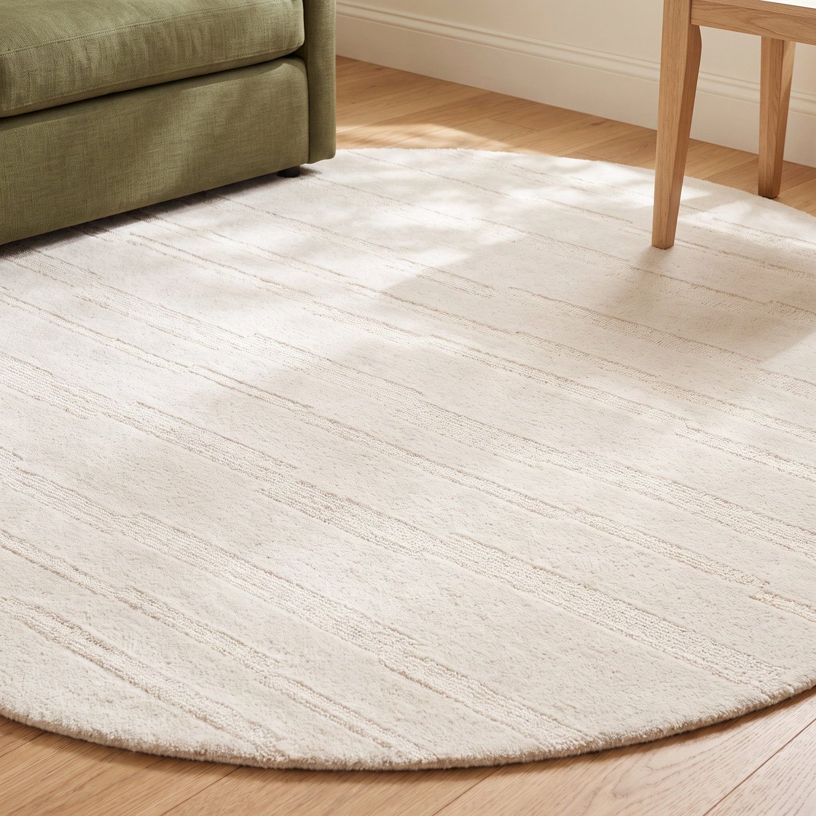 Elona Ivory Hand-Tufted Geometric Wool Rug, Round 6'