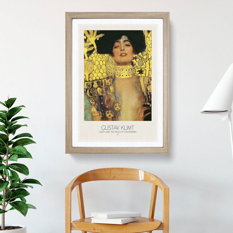 Judith and the Head of Holofernes with Border by Gustav Klimt - Picture Frame Painting on MDF, 36cm H x 27cm W x 2cm D