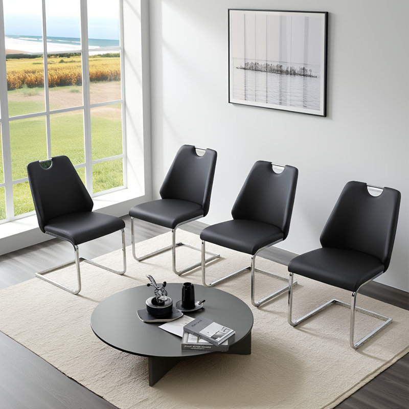 Ensemble de 4 chaises de salle à manger modernes - Cuir d'unité centrale avec maille dorée et anneau argenté, dossier haut