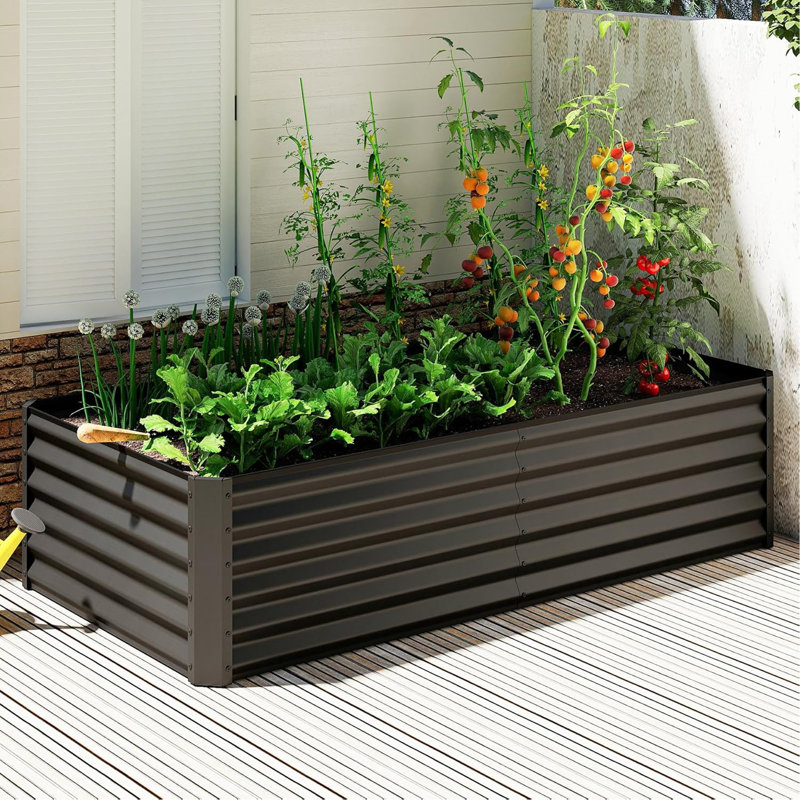 6X3x1.5Ft Galvanized Raised Garden Bed, Outdoor Planter Garden Boxes Large Metal Planter Box For Gardening Vegetables Fruits Flowers, Dark Gray