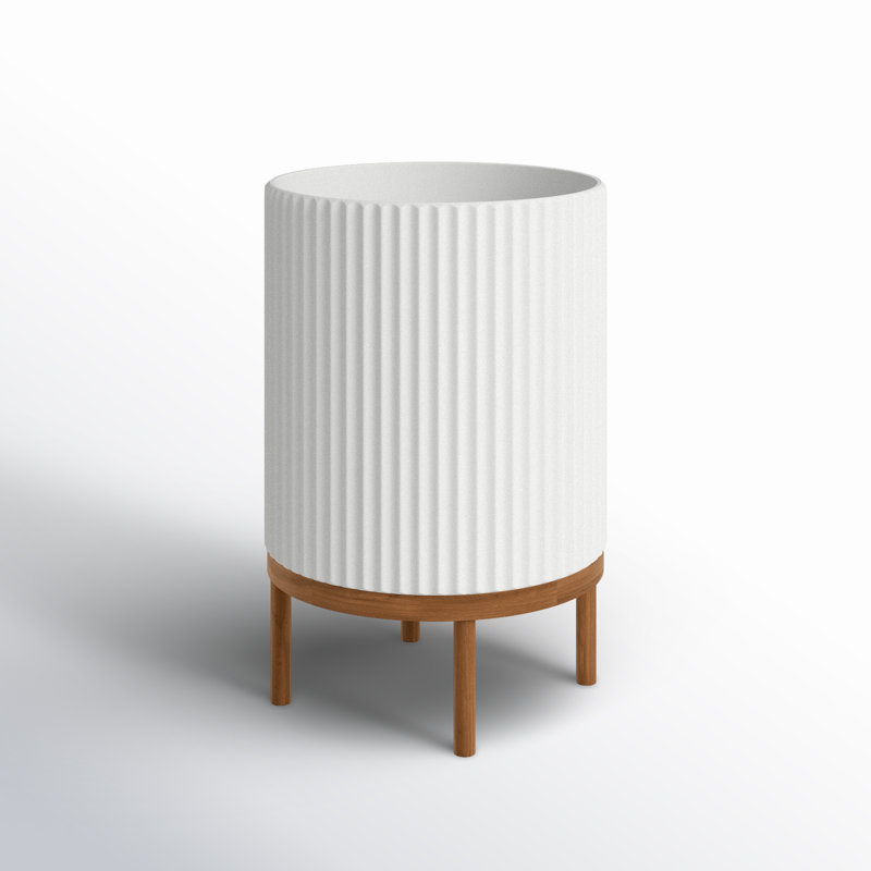 Demi Series Planter with Stand, White/Brown, 22" H x 14.75" W x 14.75" D, 1