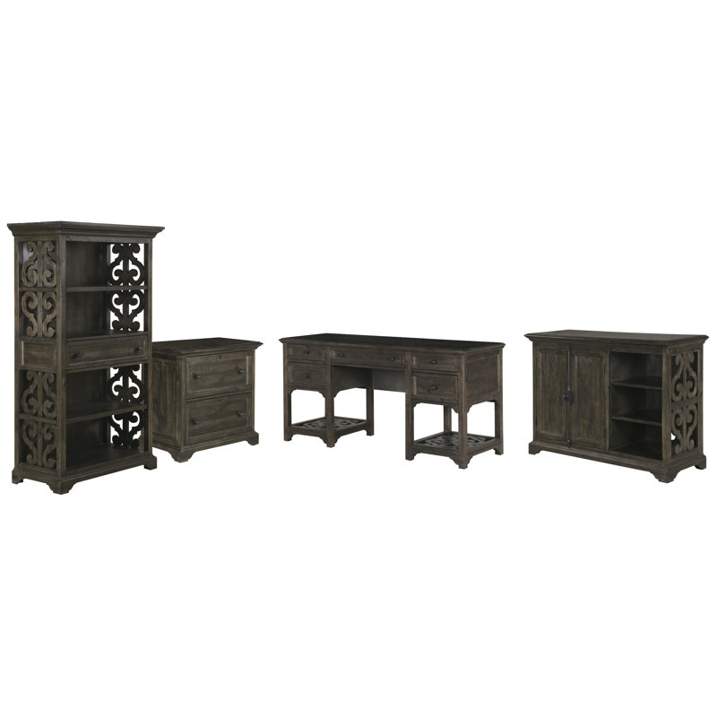Desk With Lateral File Cabinet Printer Stand And Bookcase, 4 Pieces: Desk, 2 Cabinets, Bookcase