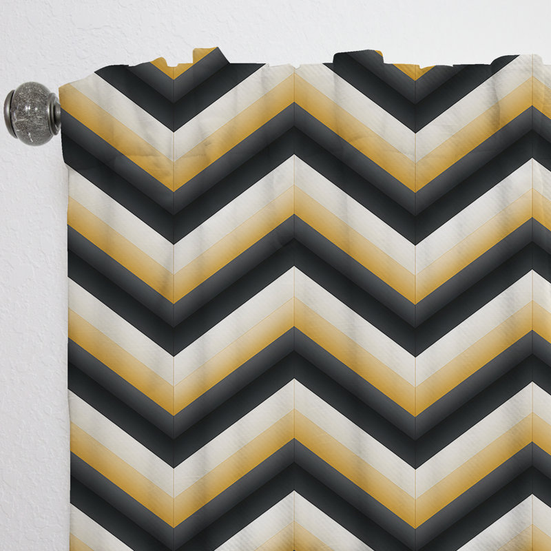 Chevron géométrique noir et jaune doré - Rideau en velours moderne - obscurcissant - 1 panneau, L 52 po x L 120 po